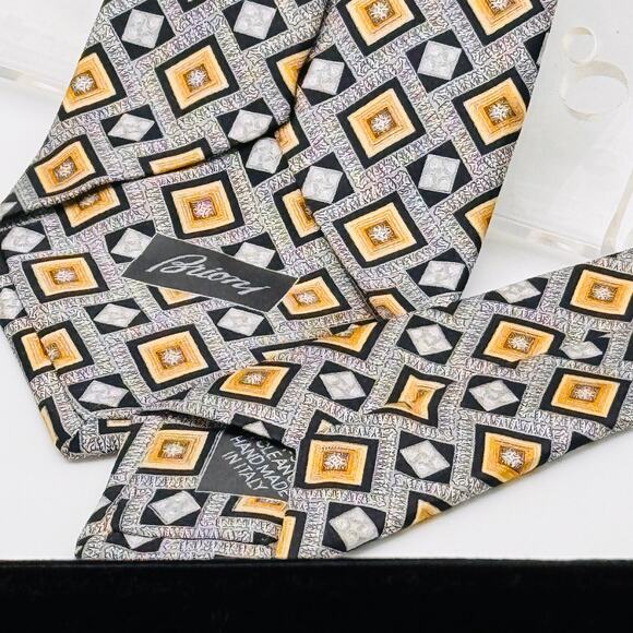 Silver and Blue Mens Brioni Tie - Picture 2 of 5